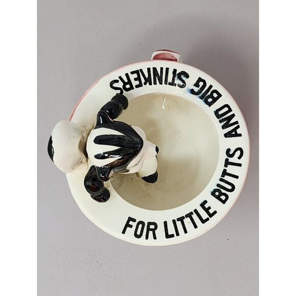 Vintage Ceramic‎ Skunk-Themed Ashtray With Floral Design & Humorous Text - Picture 5 of 10